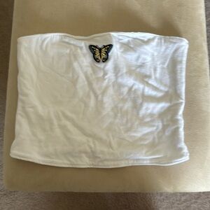 Butterfly tube top, white, blue and yellow butterfly